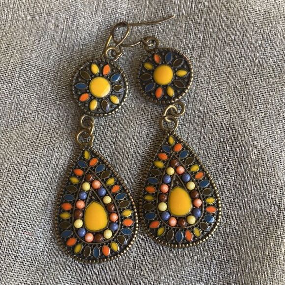 Bohemia Vintage Drop Dangle Earrings Multi Color 2.5" Length - Picture 1 of 8